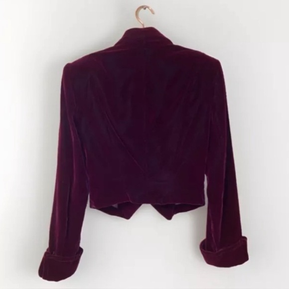 VTG Hairston Roberson Blazer Velvet Victorian Romantic Crop Burgundy Holiday - Picture 2 of 9